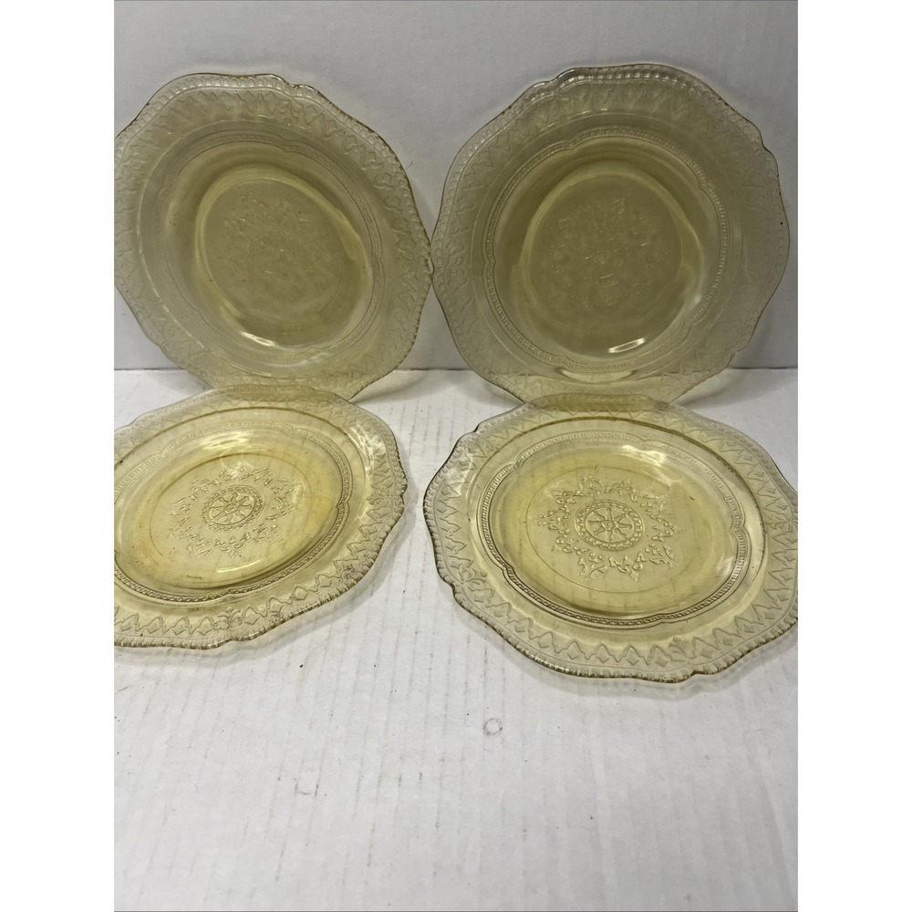 4-Vintage Federal Glass Co. PATRICIAN Spoke Amber Yellow 6 Inch Plate